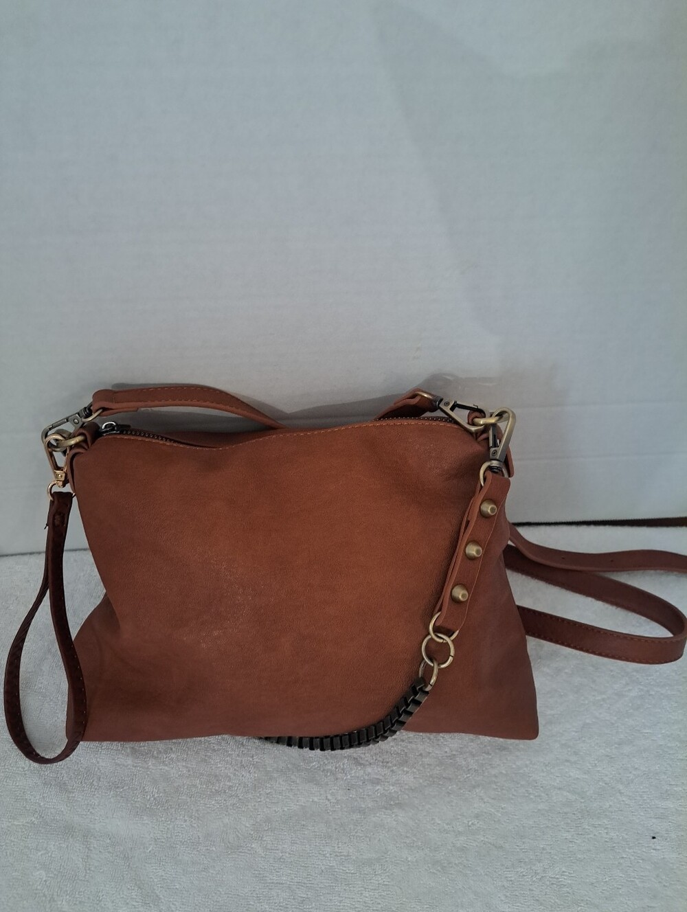 Madison West Vegan Leather Crossbody Or Chain Shoulder Bag in Brown